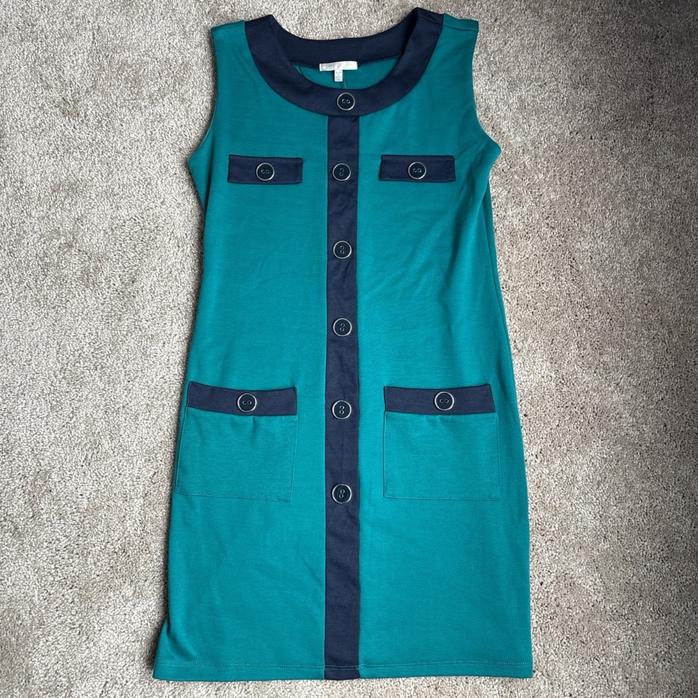 Teal and Navy Sleeveless Dress